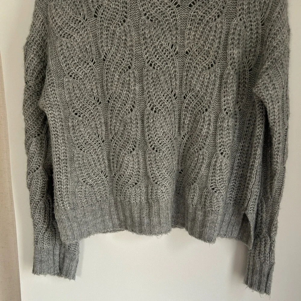 J. Crew Gray Pointelle Alpaca Cable Knit Sweater